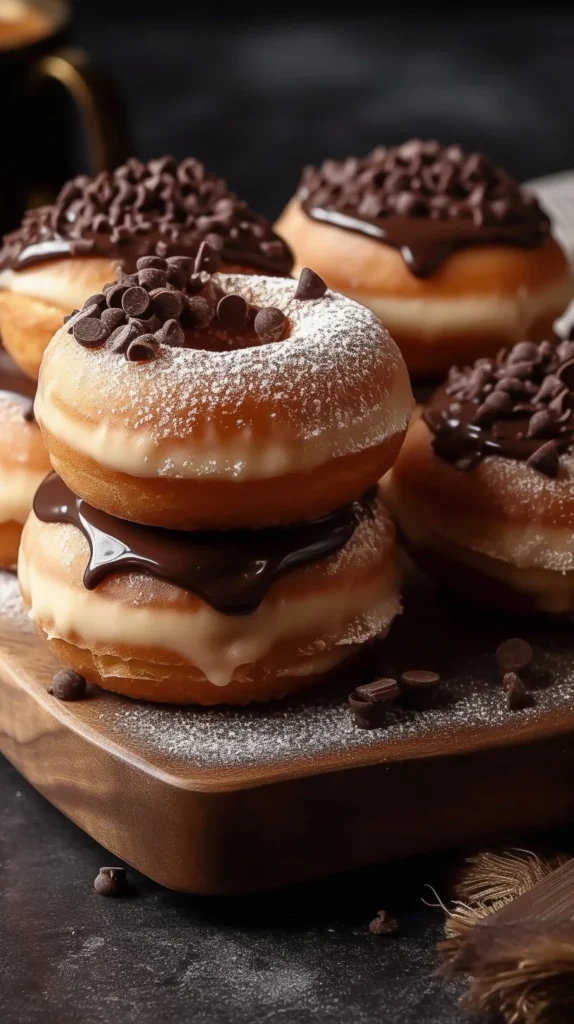 Delicious coffee cream-filled donuts on a plate, perfect for pairing with coffee.