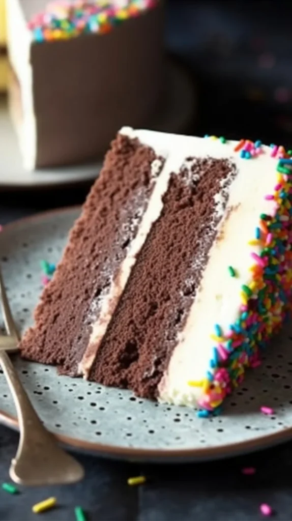 Homemade Dairy Queen-style ice cream cake with chocolate and vanilla layers.