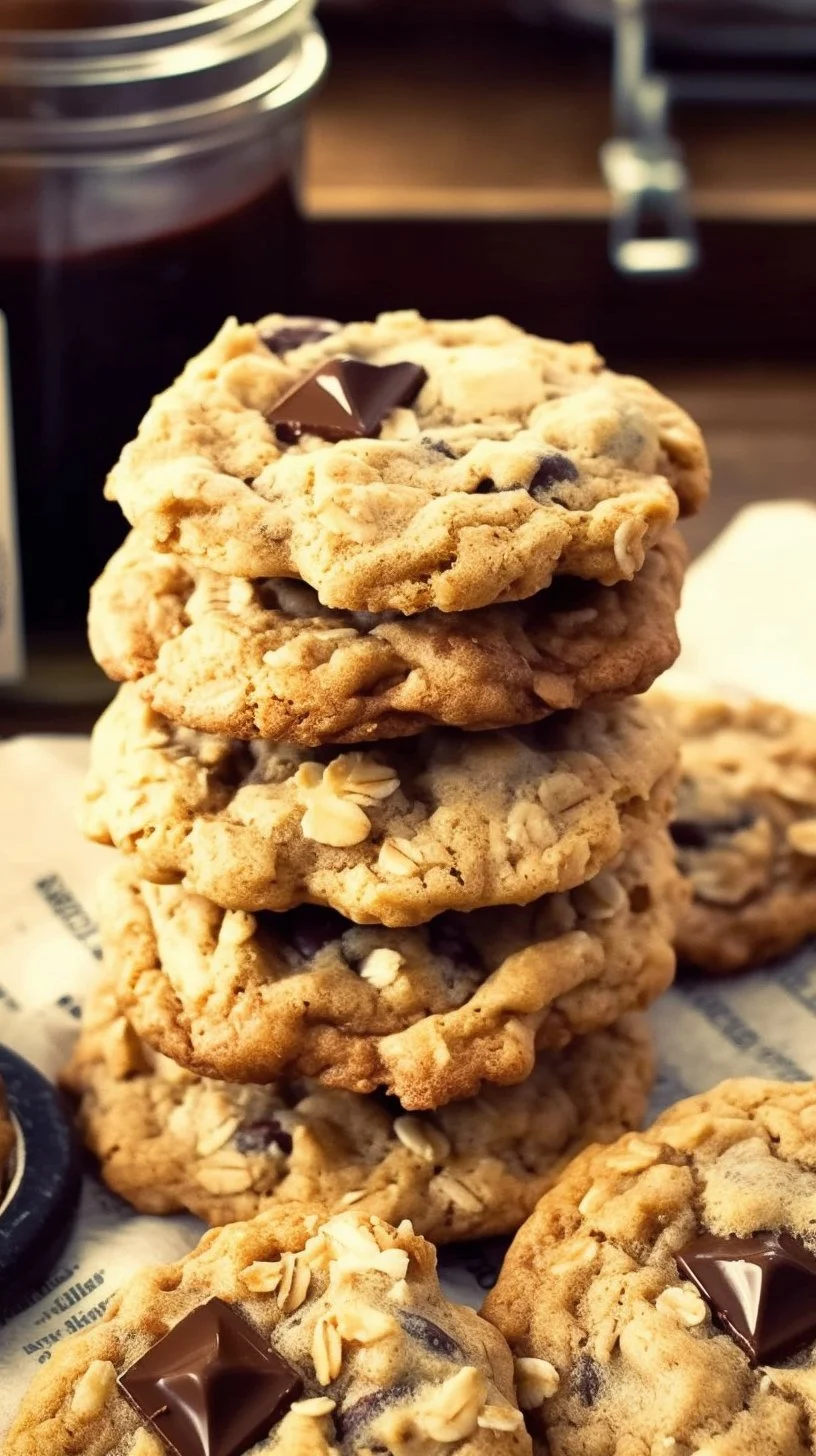 Delicious homemade Cowboy Cookies with chocolate chips and oats
