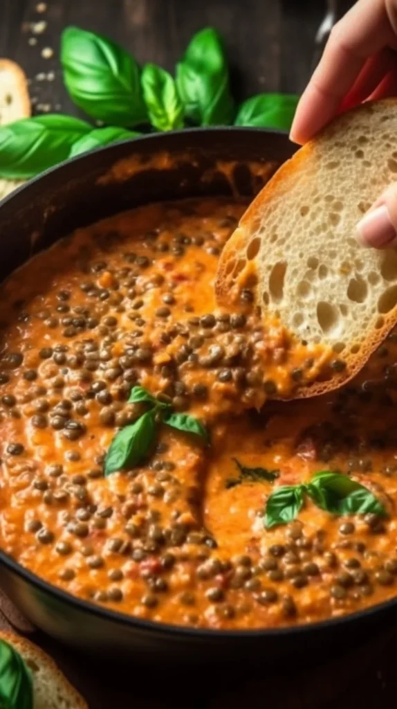 Creamy Marry Me Lentils dish garnished and served in a bowl