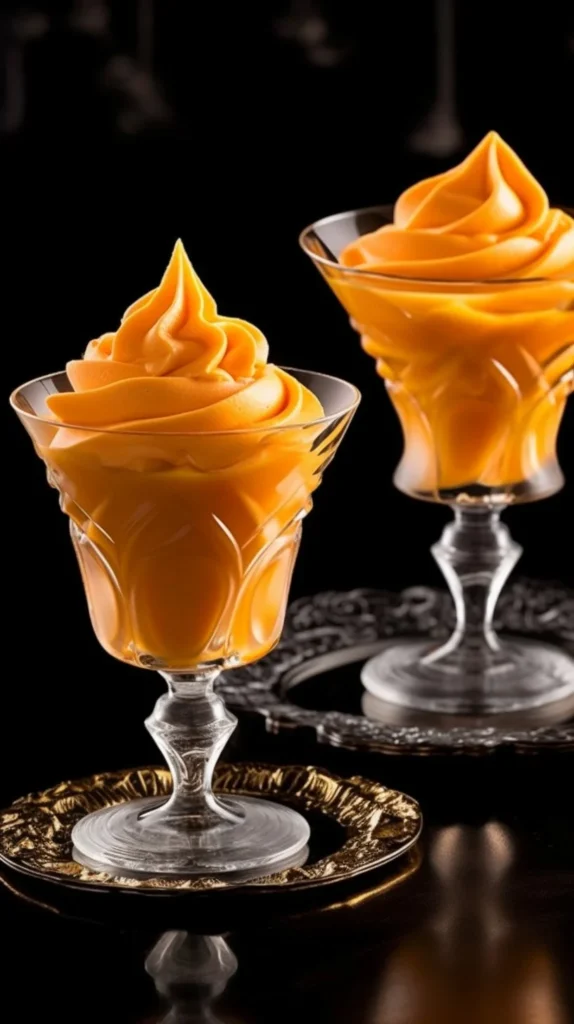 Creamy peach mousse served in elegant glasses, delicious dessert recipe