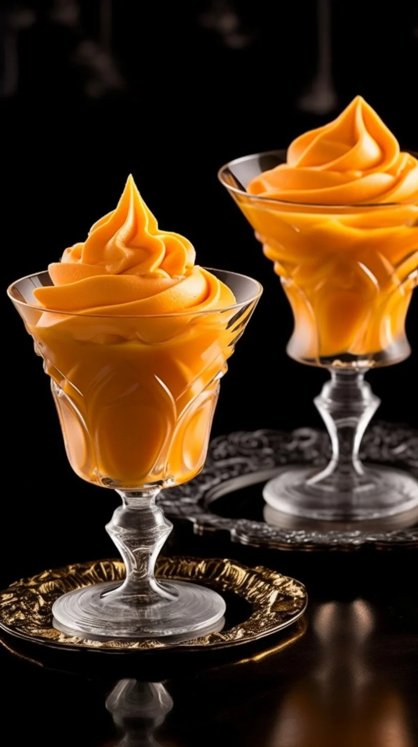 Creamy peach mousse served in elegant glasses, delicious dessert recipe