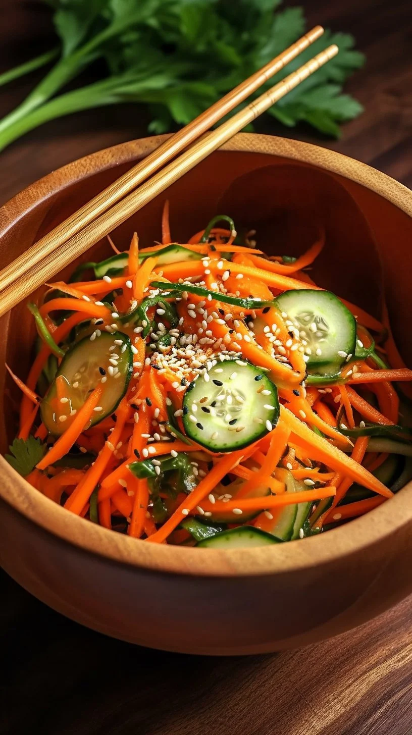 Fresh and colorful Cucumber Carrot Salad in a bowl