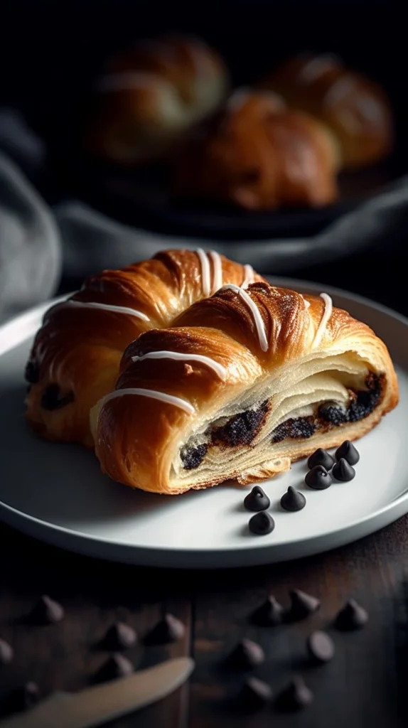 Decadent chocolate chip brioches with vanilla custard filling