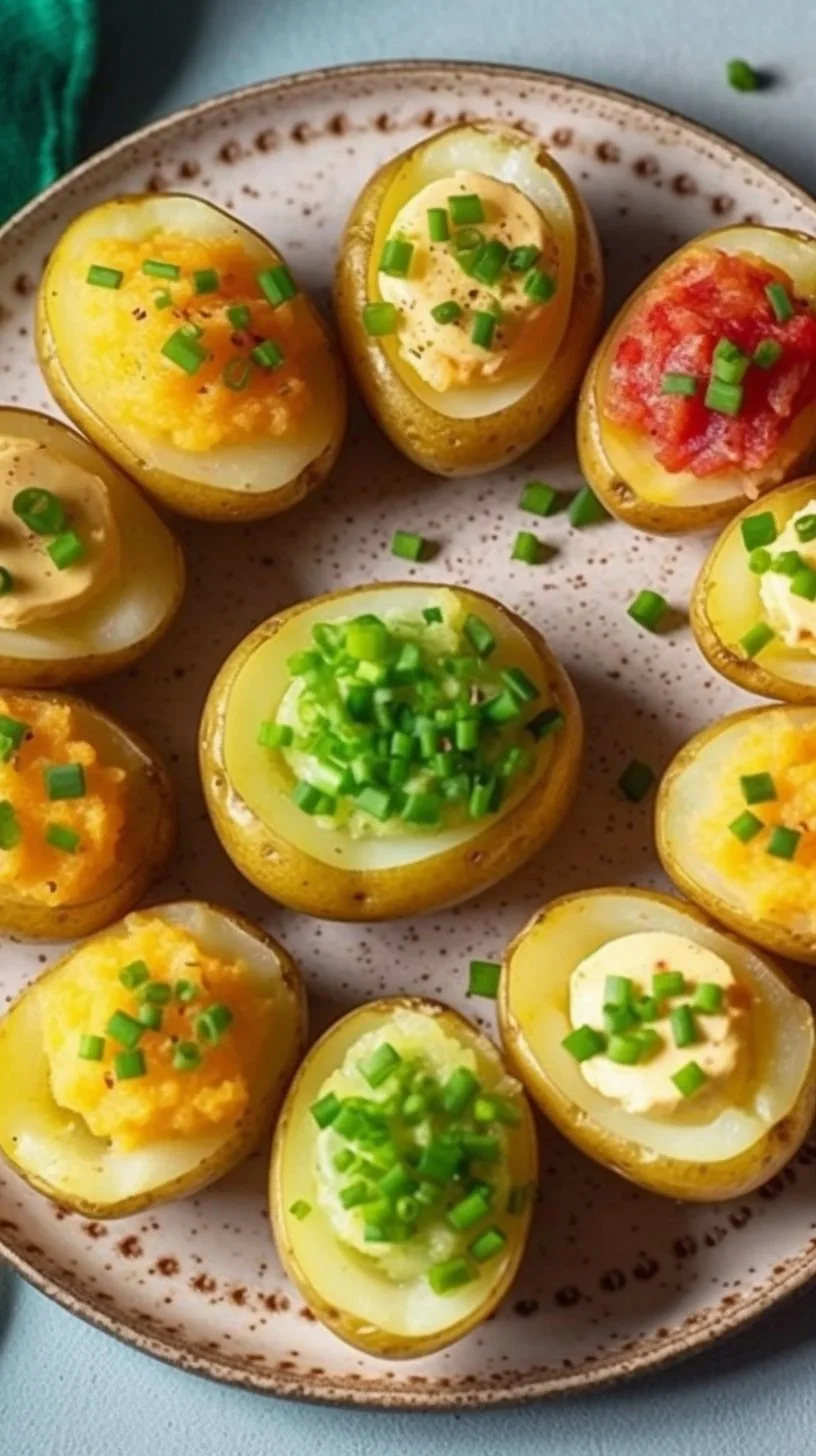 Plate of delicious deviled potatoes topped with herbs and spices