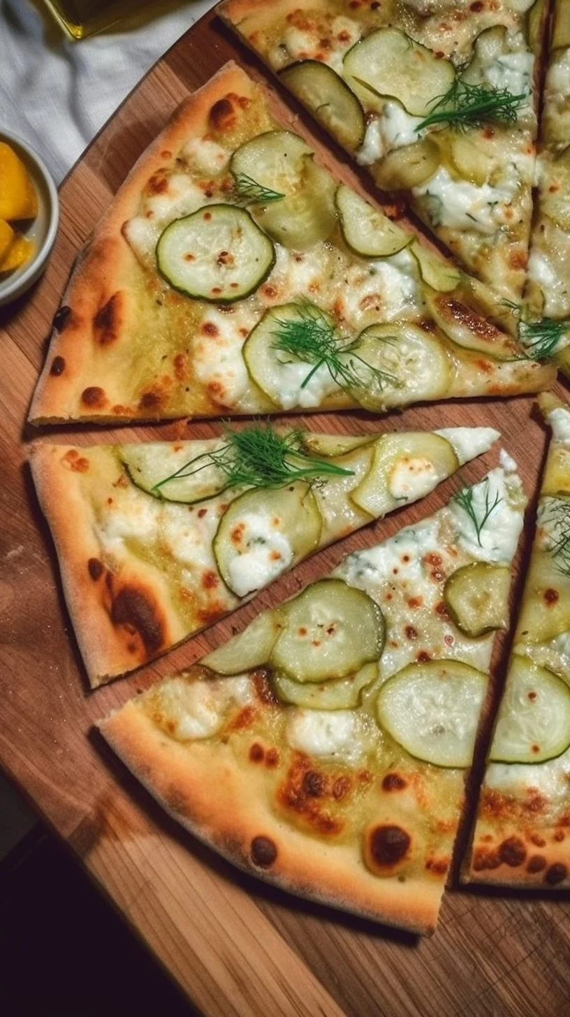 Delicious Dill Pickle and Garlic Pizza slice on a plate