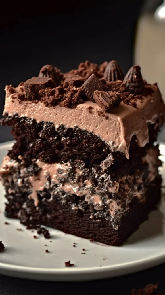 Delicious Dirt Cake with chocolate layers and cookie crumbles