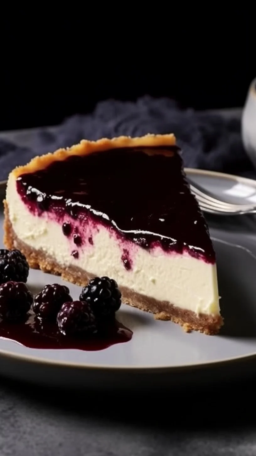 Earl Grey cheesecake with mulberry sauce garnished on top