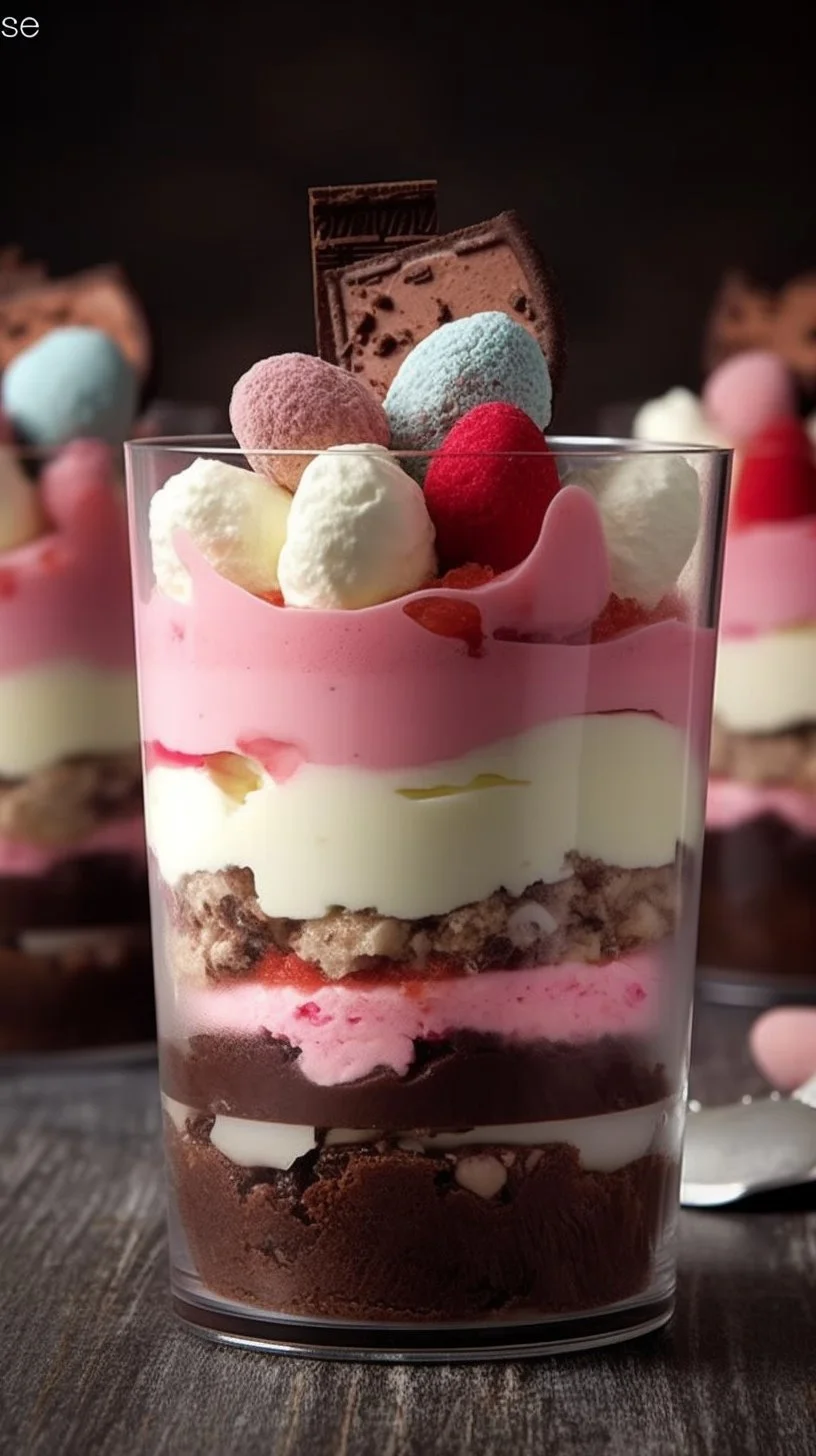 Easter Dirt Cups with chocolate pudding, gummy worms, and crushed cookies.