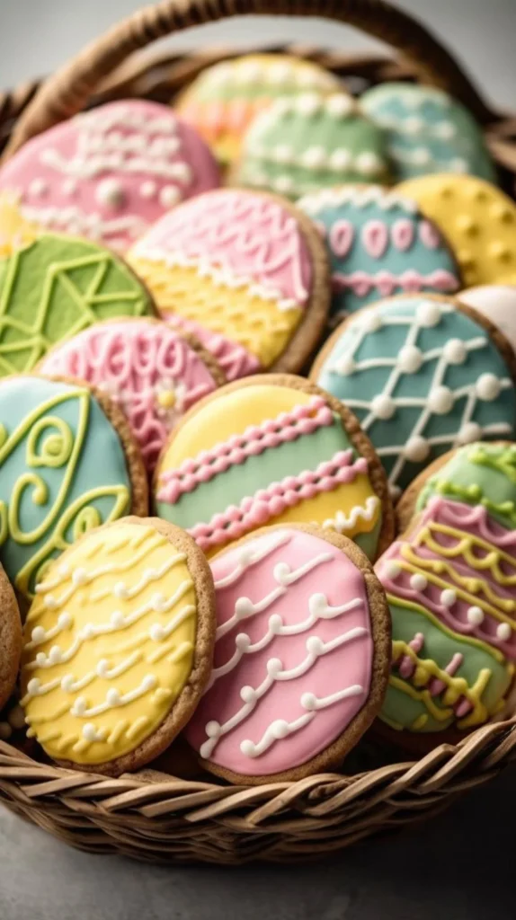 Colorful Easter Egg Sugar Cookies decorated for spring celebrations