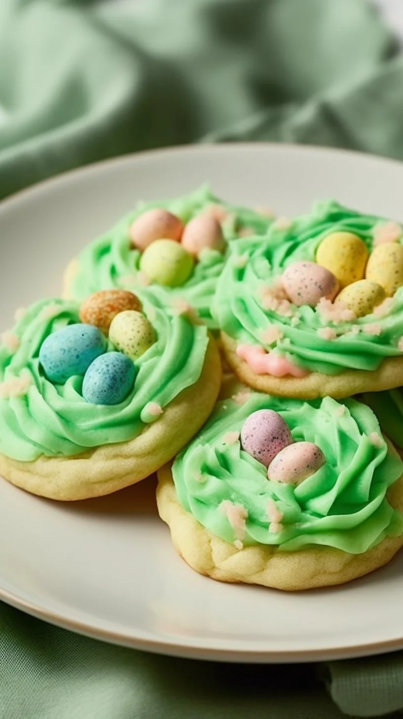Decorated Easter sugar cookies in pastel colors on a festive platter.