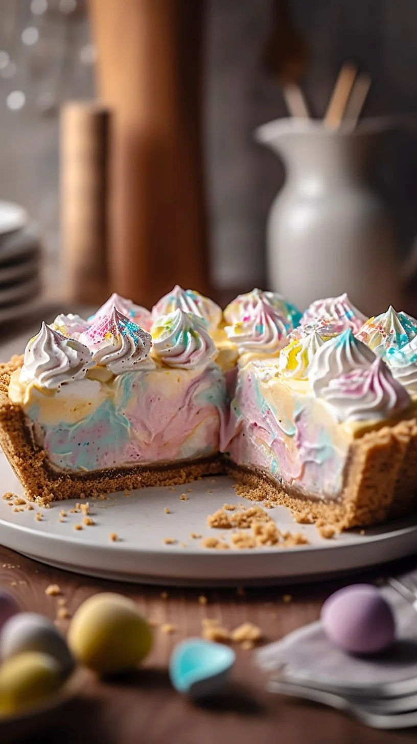 Colorful Easter Swirl Pie, a no-bake pastel dessert for spring celebrations