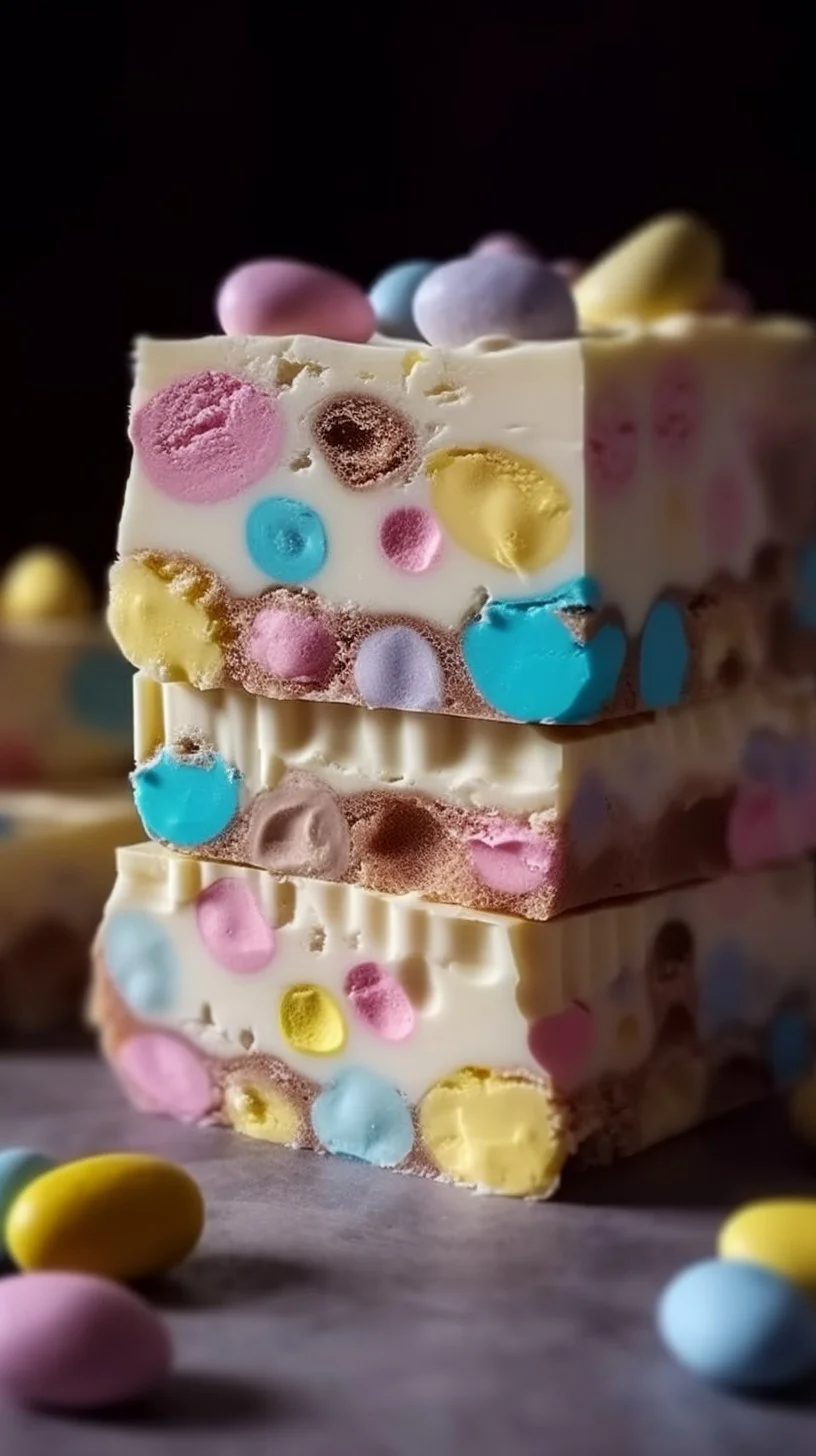 Easter White Chocolate Rocky Road Slice with marshmallows and nuts