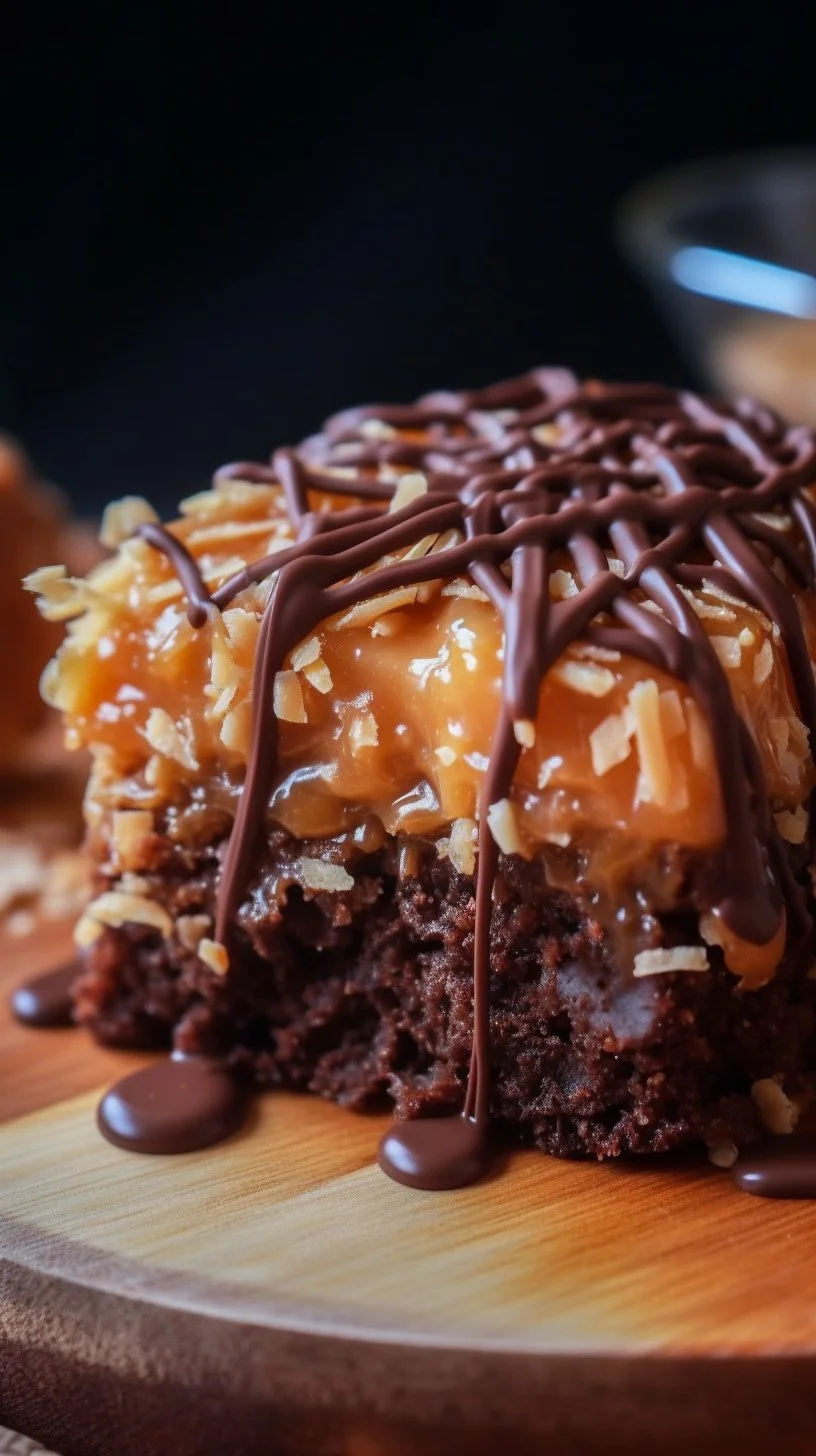 Delicious easy Samoa Brownies topped with coconut and caramel.