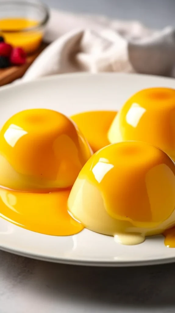 Delicious easy mango pudding dessert in a bowl, topped with fresh mango slices.
