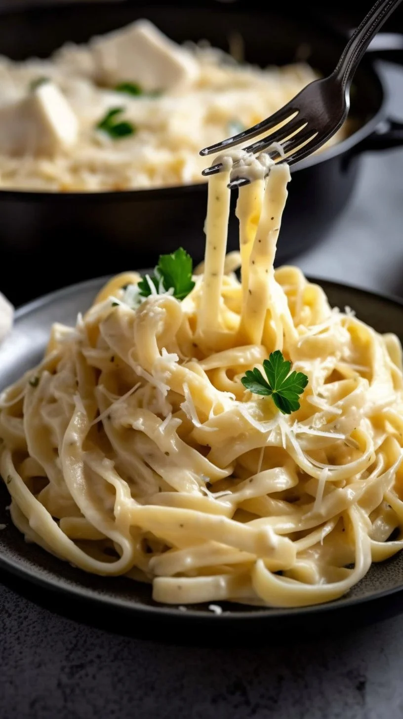 Delicious creamy Fettuccine Alfredo served with parsley garnish
