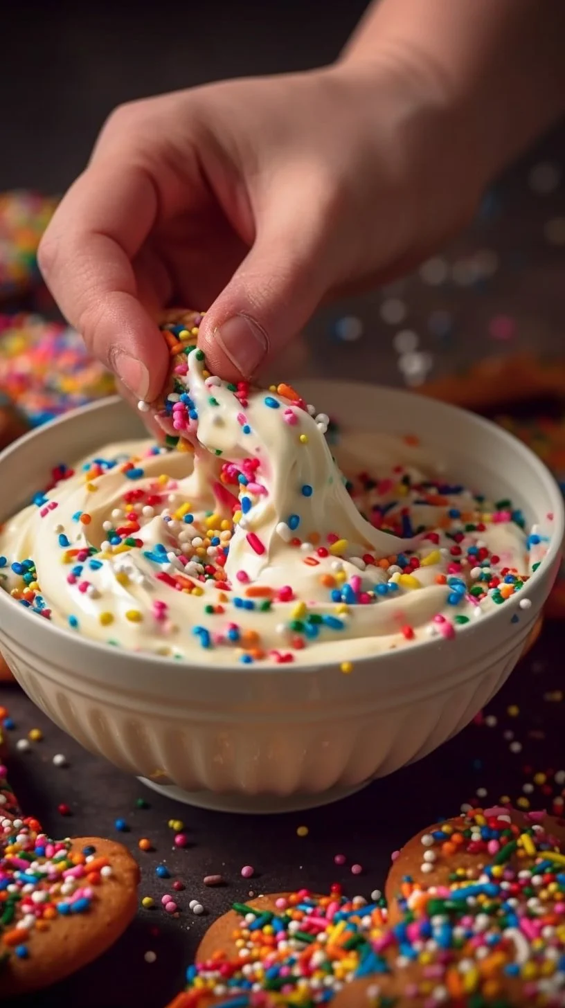 Delicious Funfetti sugar cookie nachos topped with frosting and sprinkles