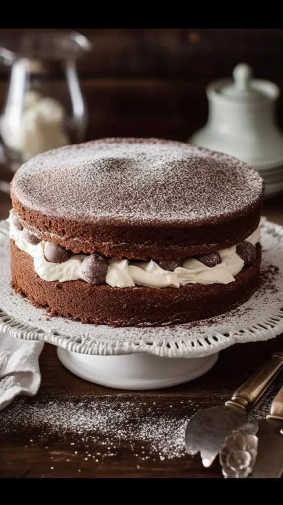 Delicious Ginger Chocolate Sponge Cake displayed with chocolate drizzle and ginger slices.