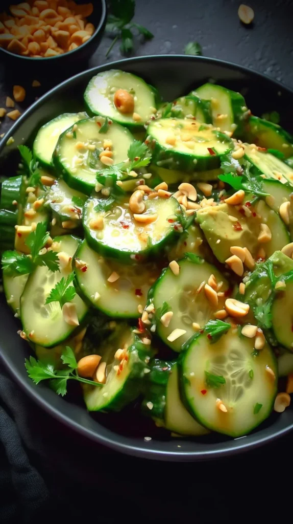 Gluten-Free Spicy Peanut Cucumber Salad served in a bowl