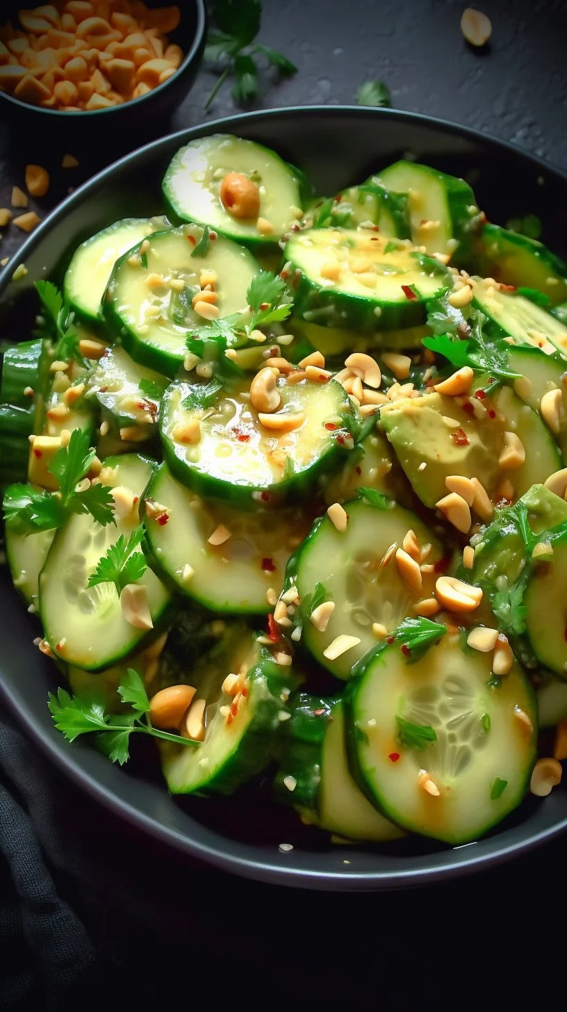 Gluten-Free Spicy Peanut Cucumber Salad served in a bowl