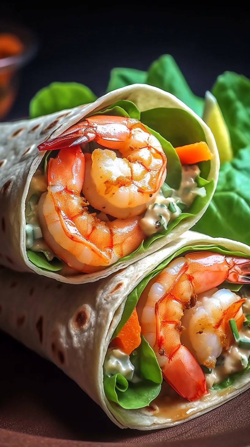 Grilled shrimp Caesar wraps with romaine lettuce and dressing