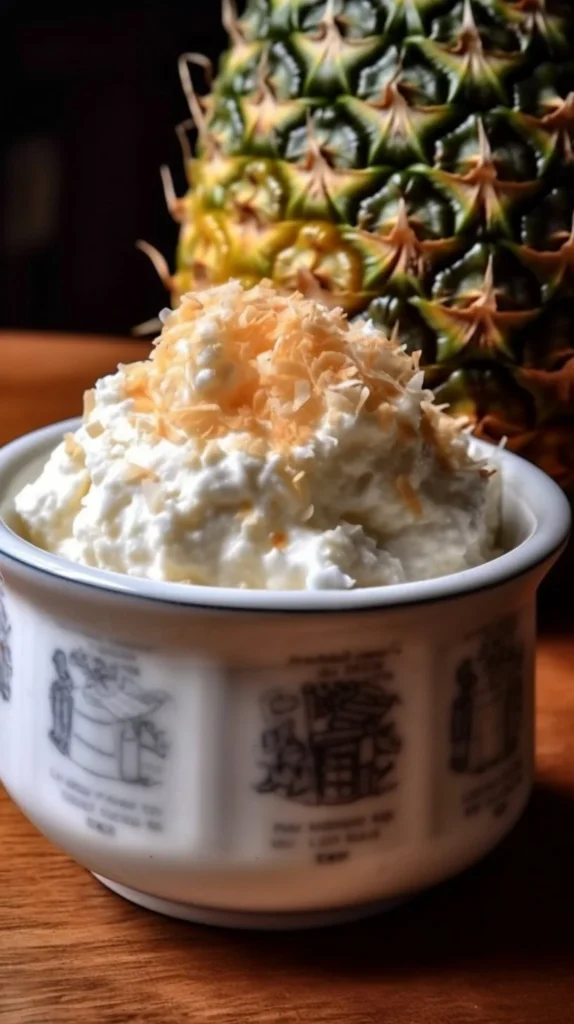 Delicious Hawaiian Pineapple Coconut Fluff dessert in a bowl