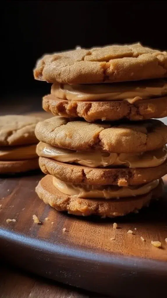 Healthy peanut butter chocolate Greek yogurt cookie sandwiches on a plate