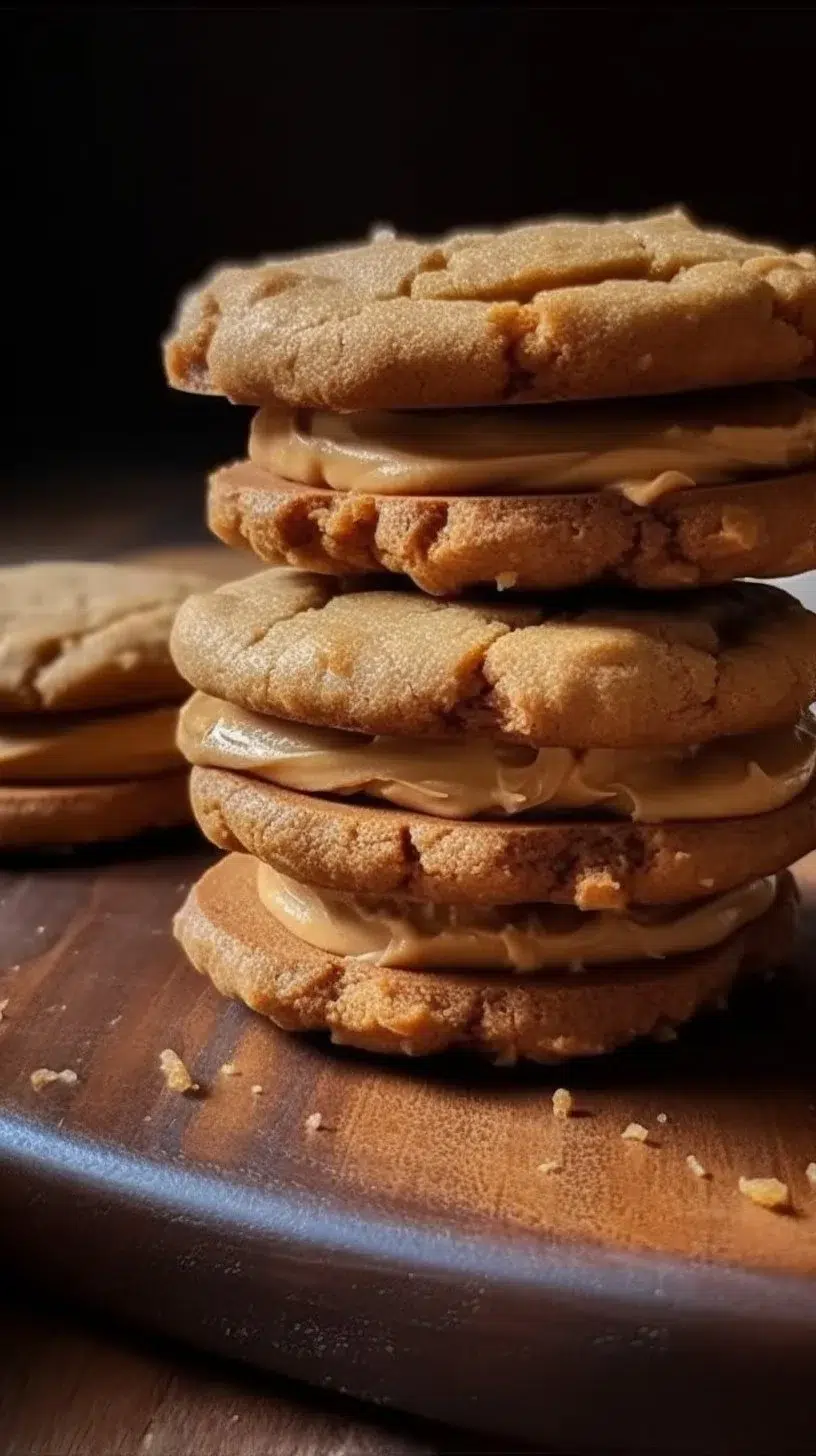 Healthy peanut butter chocolate Greek yogurt cookie sandwiches on a plate