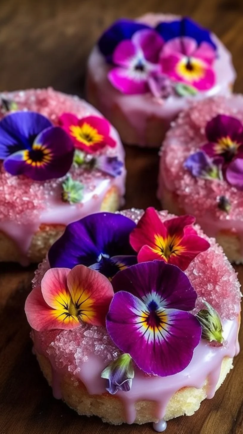 Hibiscus cookies topped with vibrant purple icing, perfect for a sweet treat.
