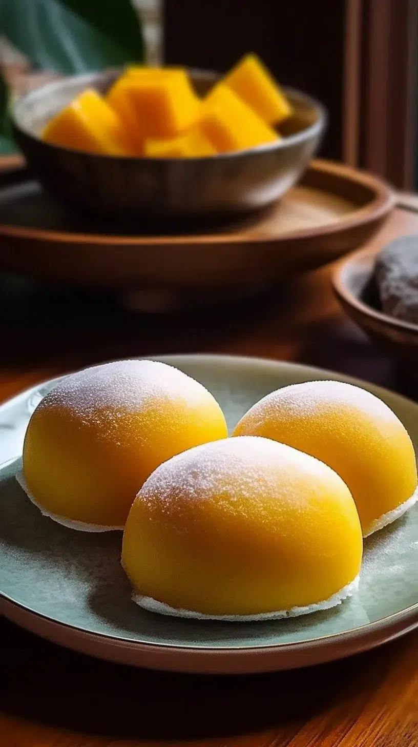 Delicious homemade mango mochi on a plate