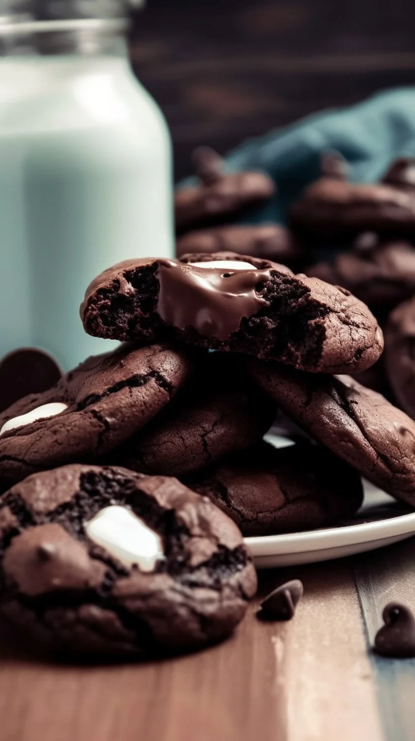 Delicious hot chocolate cookies with chocolate chunks and marshmallows