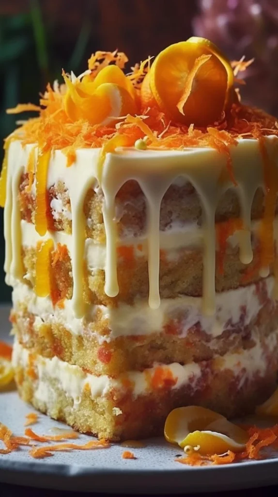 Hawaiian carrot pineapple cake topped with cream cheese frosting and garnished with pineapple