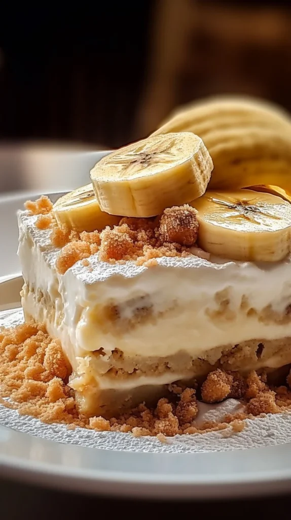 Indulgent Southern banana cobbler topped with fresh banana slices and a golden crust