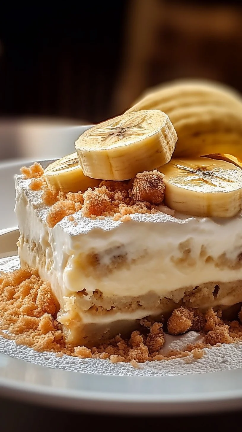 Indulgent Southern banana cobbler topped with fresh banana slices and a golden crust