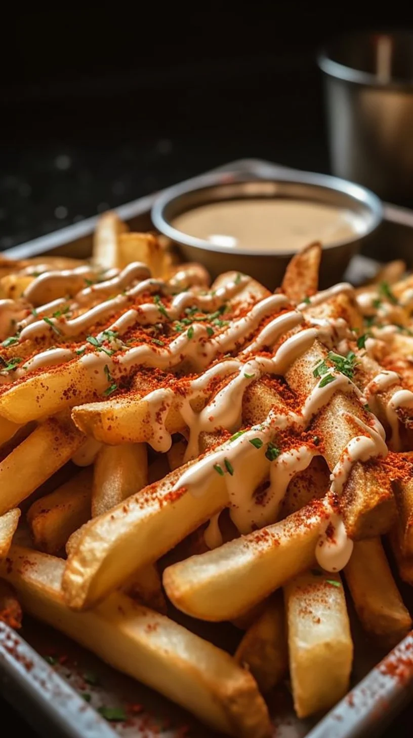 Delicious Louisiana Voodoo Fries topped with spicy seasonings and cheese