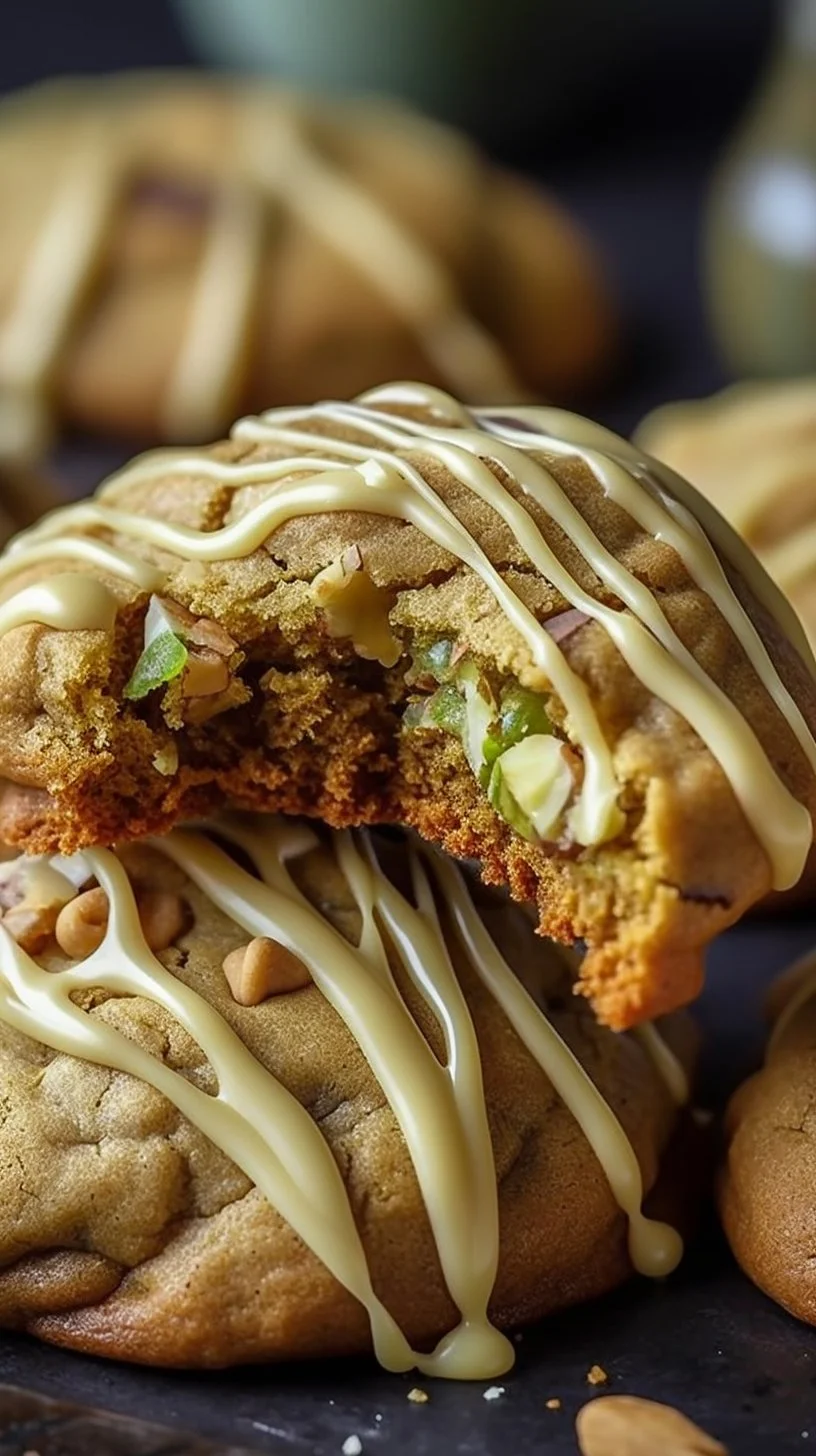 Irresistible pistachio cookies drizzled with creamy pistachio icing