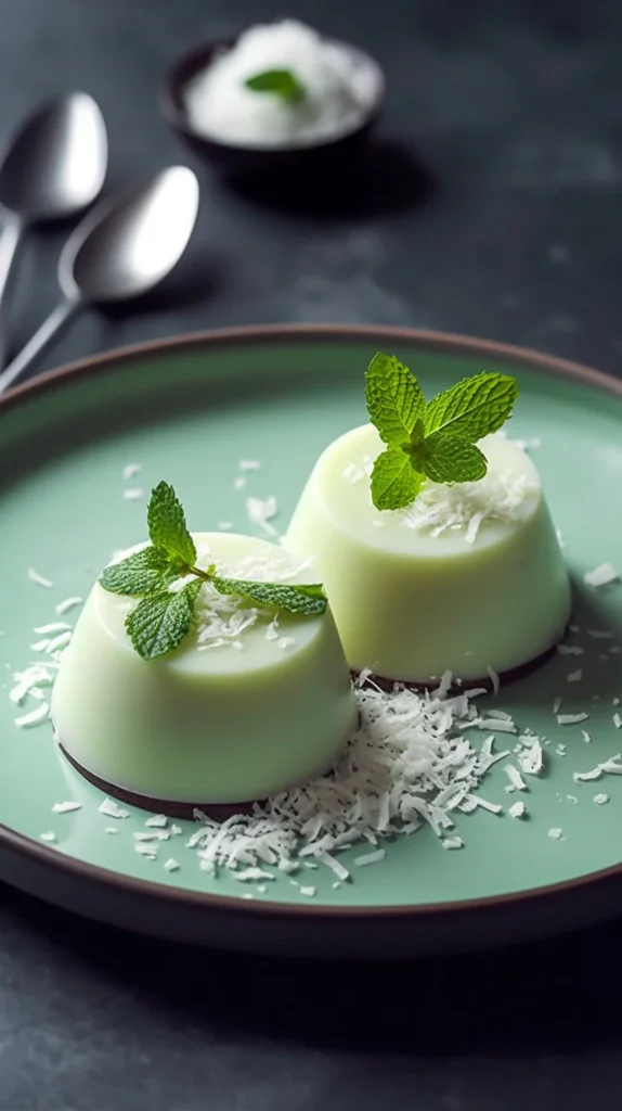 Deliciously creamy pandan coconut panna cotta served in a glass
