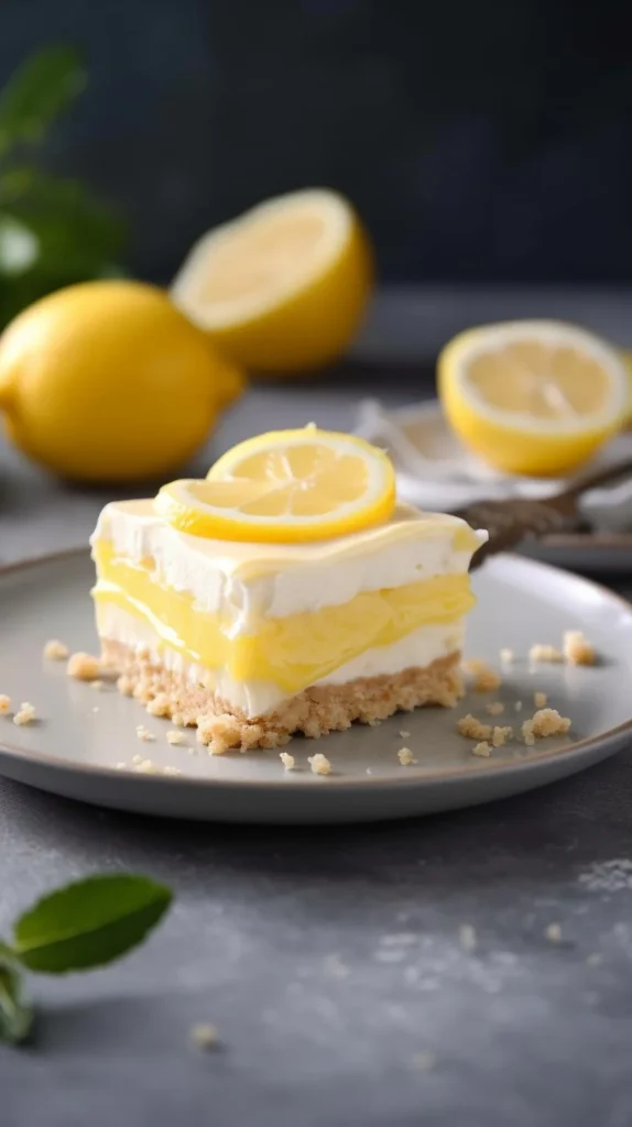 Delicious Keto Lemon Dessert on a plate with fresh lemon slices