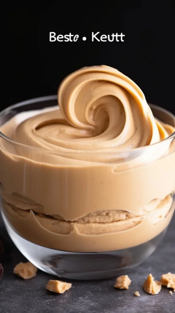 Delicious Keto Peanut Butter Mousse topped with whipped cream and chocolate shavings.