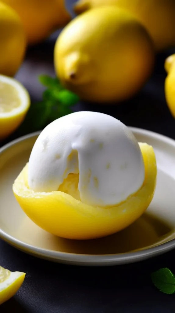 Refreshing lemon sorbet dessert served in a bowl