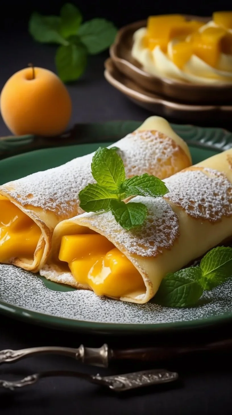 Delicious mango pancakes topped with fresh mango slices and syrup