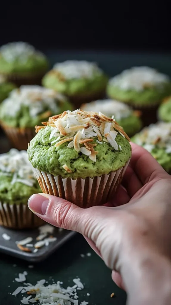 Delicious Matcha Banana Coconut Muffins fresh from the oven