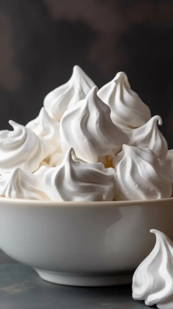 Deliciously airy and sweet meringue cookies arranged on a plate.