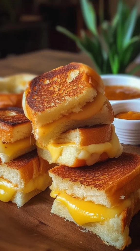Mini grilled cheese Hawaiian rolls served on a platter.
