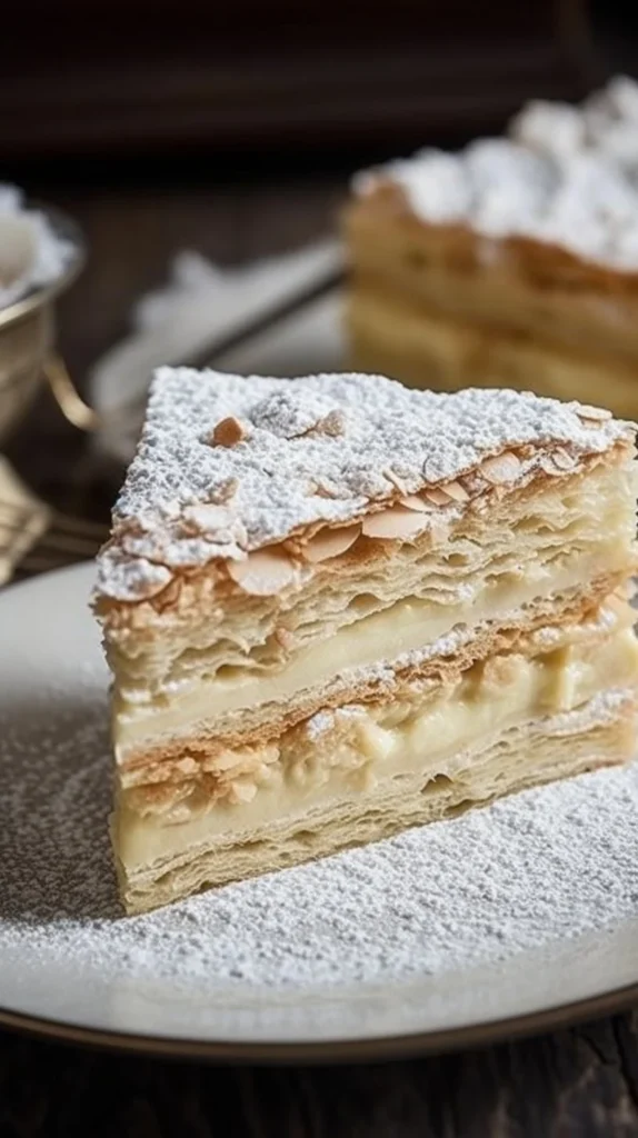 Delicious Napoleon Cake with layered pastry and cream filling
