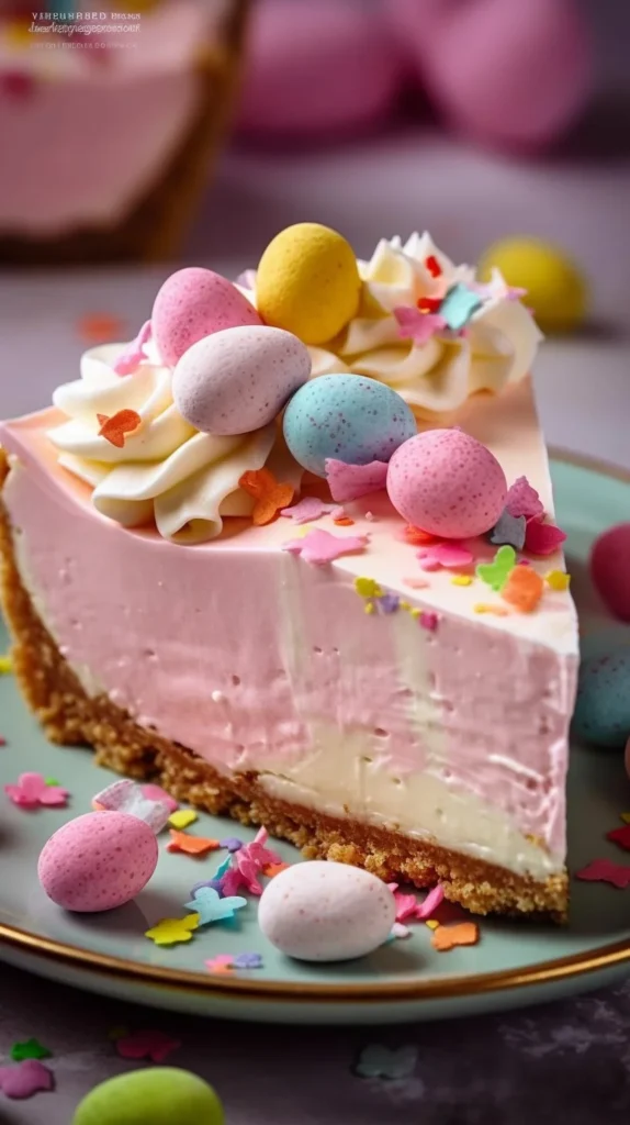 No-Bake Easter Jell-O Pie with vibrant layers of jelly and whipped cream.