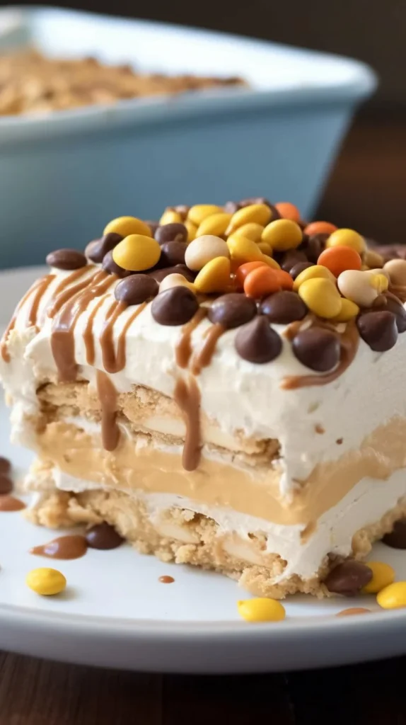 No Bake Peanut Butter Icebox Cake layered with creamy peanut butter and chocolate
