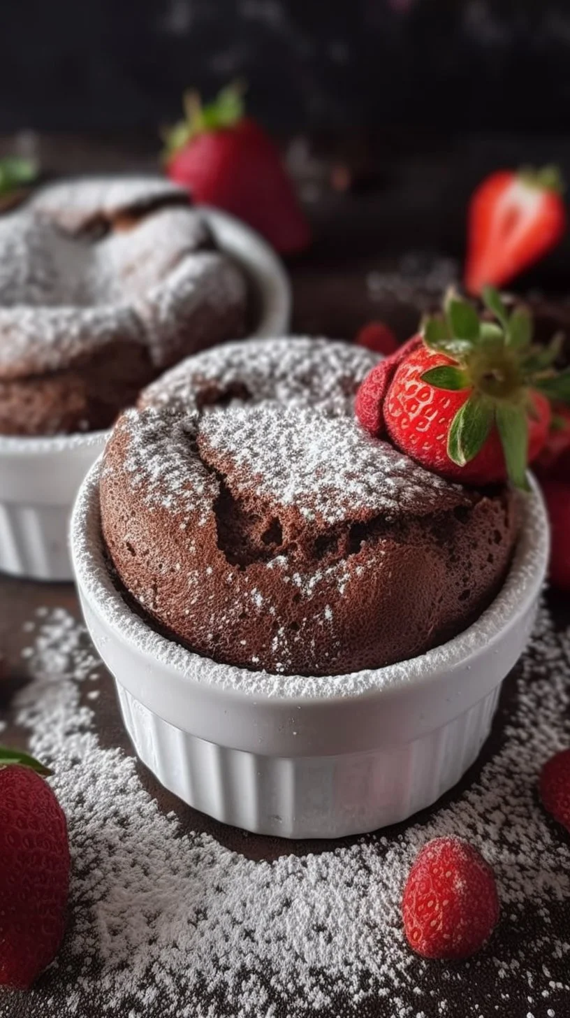 Delicious Nutella Soufflés baked to perfection, served in ramekins.