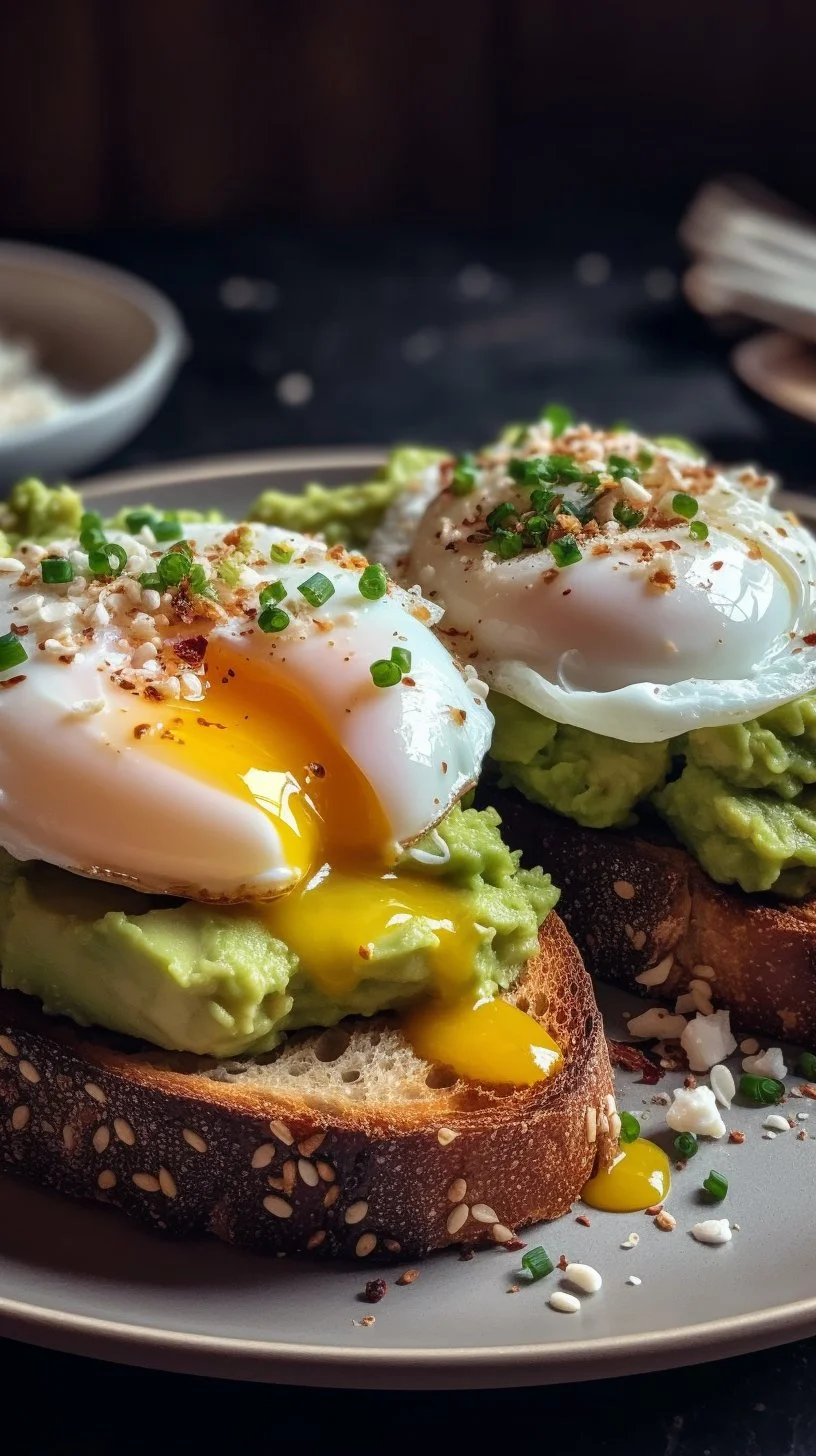 Panko Poached Eggs served with a side of greens on a white plate