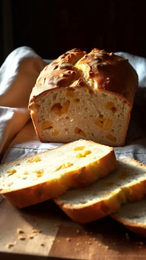 Delicious Peach Almond Loaf with fresh peaches and almonds on a wooden board